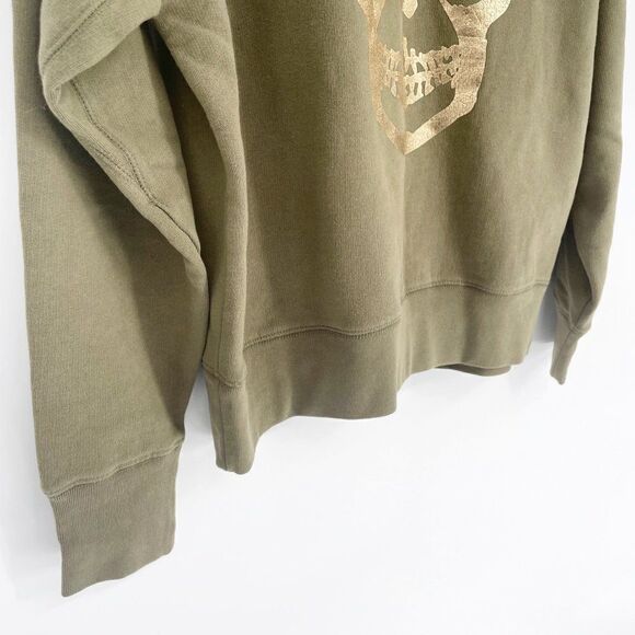 Zadig & Voltaire Metallic Gold Foiled Skull Fleece Sweatshirt Green Women's S - Picture 4 of 7